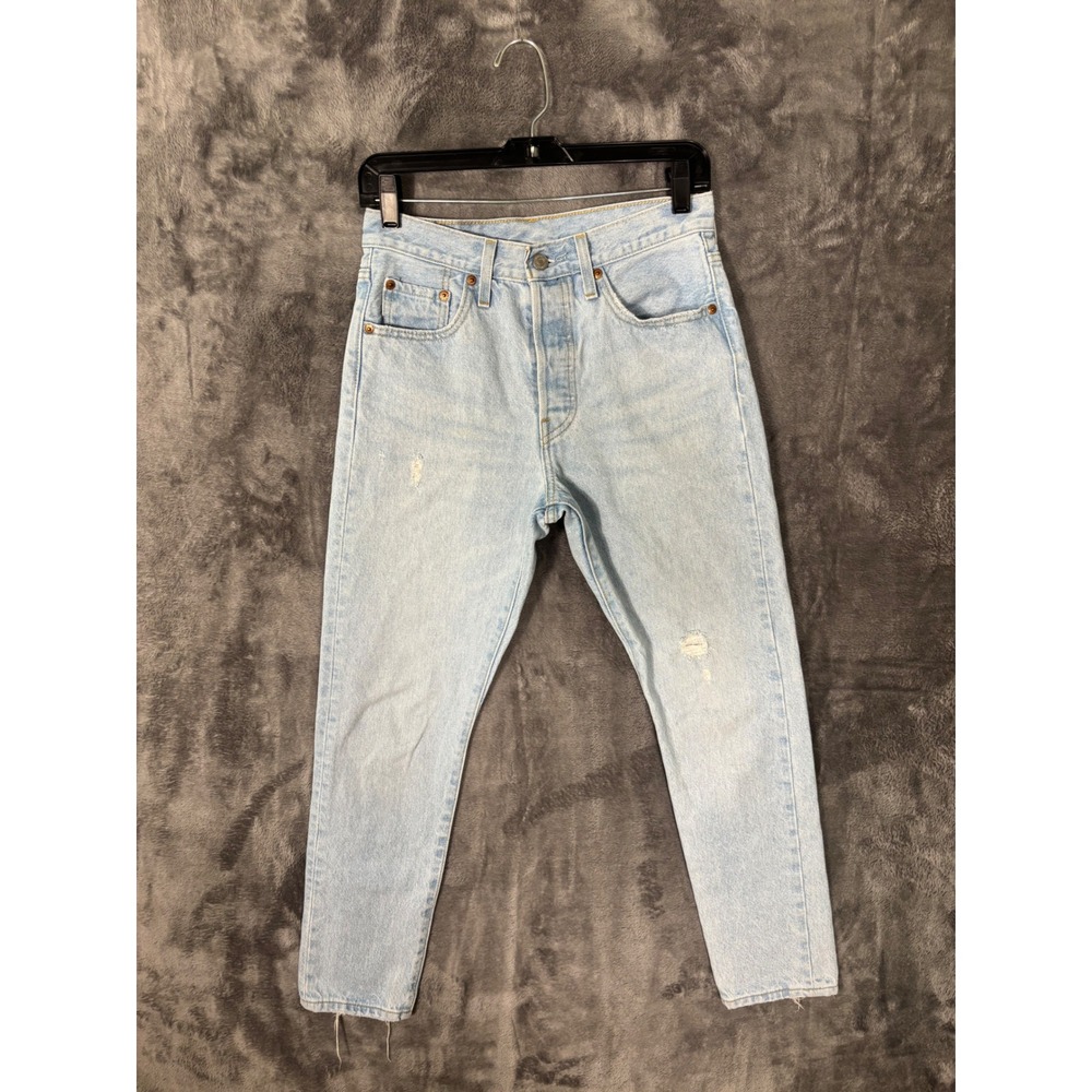 Levis 501 High Rise Skinny Jeans Light Wash Distressed Button Fly 27x27